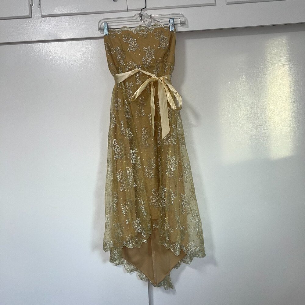 Vintage Zum Zum by Niki Livas Strapless Yellow & Gold Dress